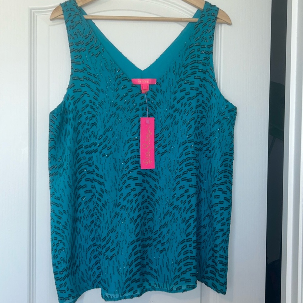 NWT Lilly Pulitzer Size Large Florin Teal Bay Silk Swirl Clip